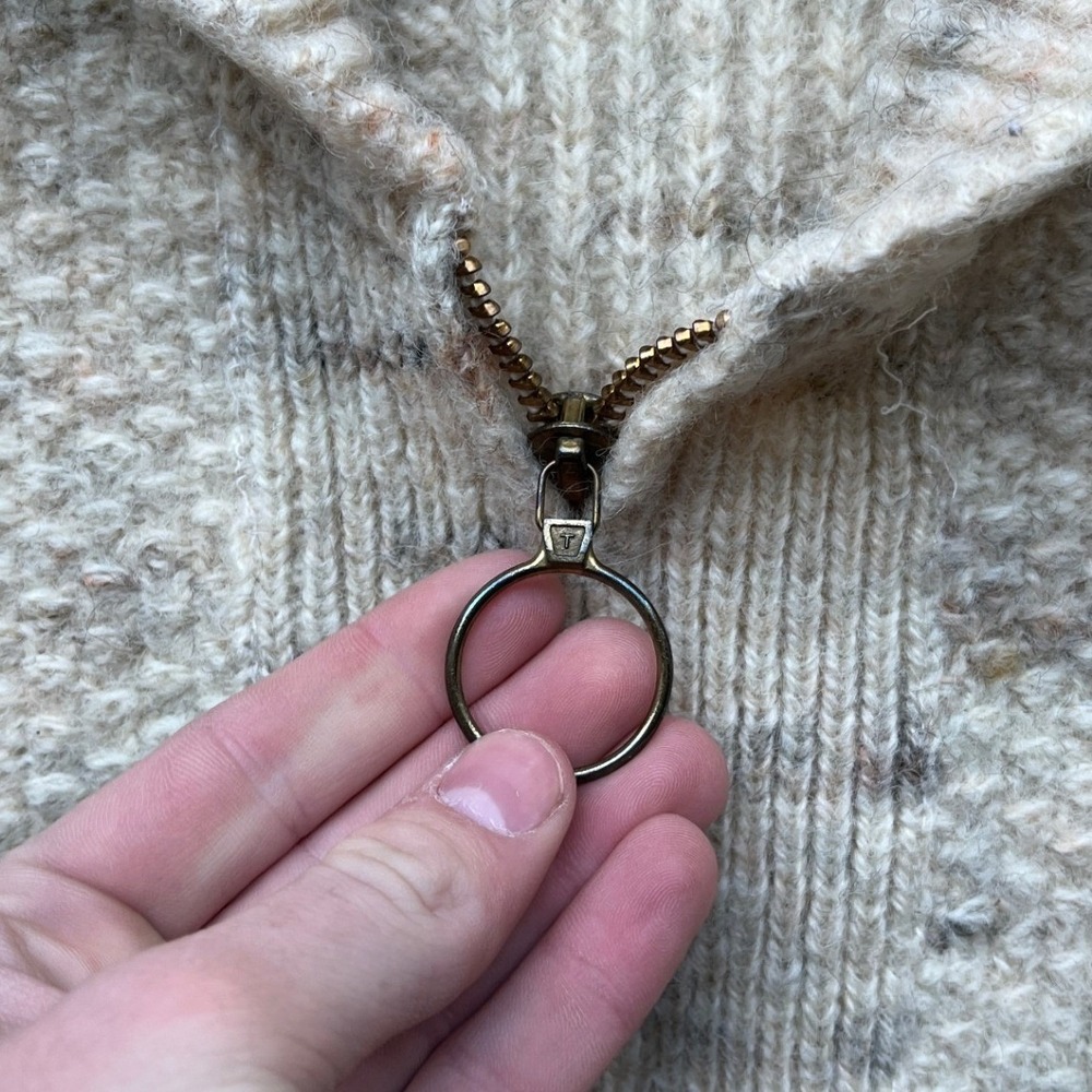 Pendleton Vintage Wool Shawl Collar Zip Cardigan Sweater Cream Fleck USA Large - Picture 3 of 7